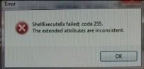 ShellExecuteEx failed code 255