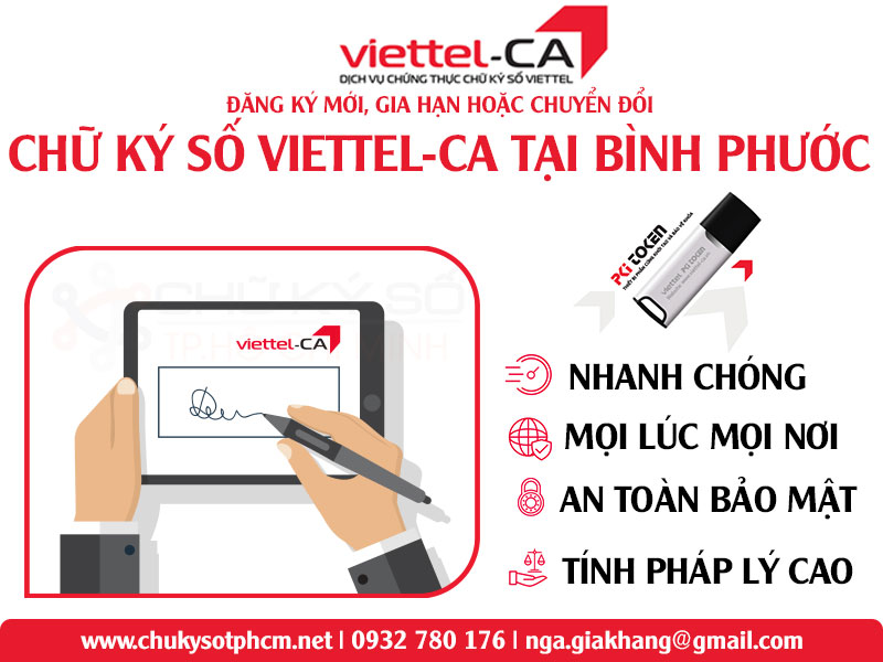 Dịch vụ chữ ký số Viettel-Ca tại tỉnh Bình Phước